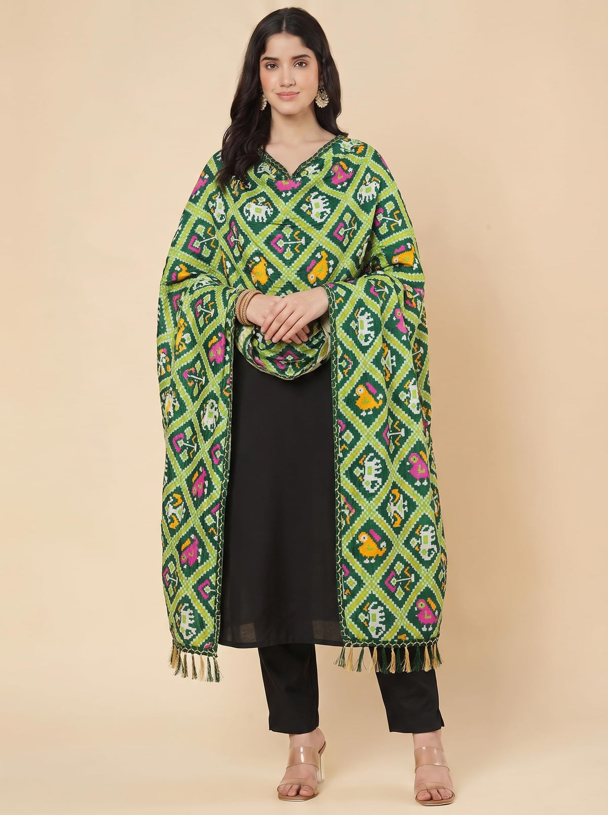 Printed Bandhani Dupatta for Women | Green - view 3