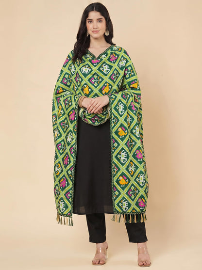 Printed Bandhani Dupatta for Women | Green - view 3