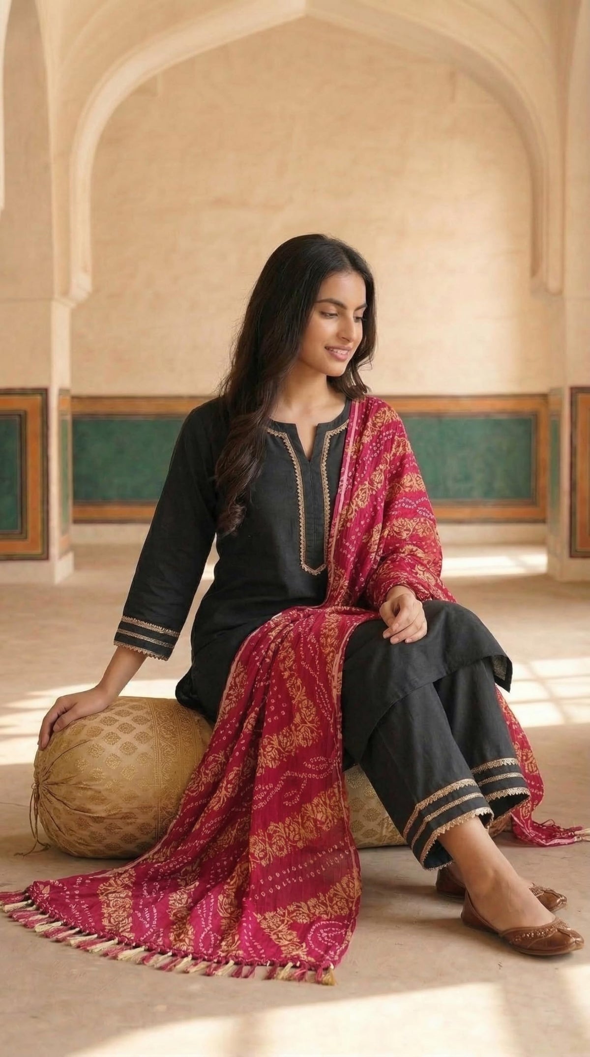 Chinnon Bandhani Dupatta for Women | Pink - view 4