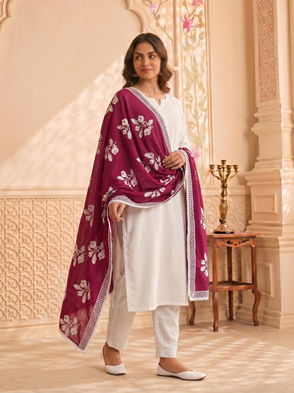 Pure Cotton Floral Embroidered Dupatta for Women | Pink - view 3