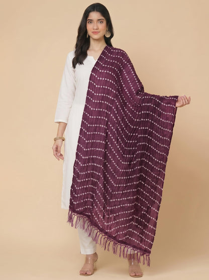 Printed Bandhani Dupatta for Women | Wine
