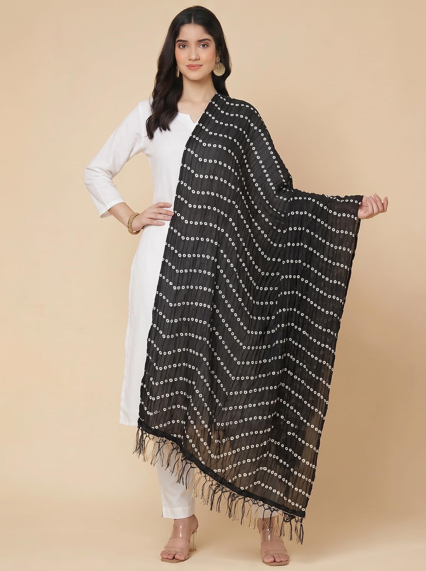 Printed Bandhani Dupatta for Women | Black