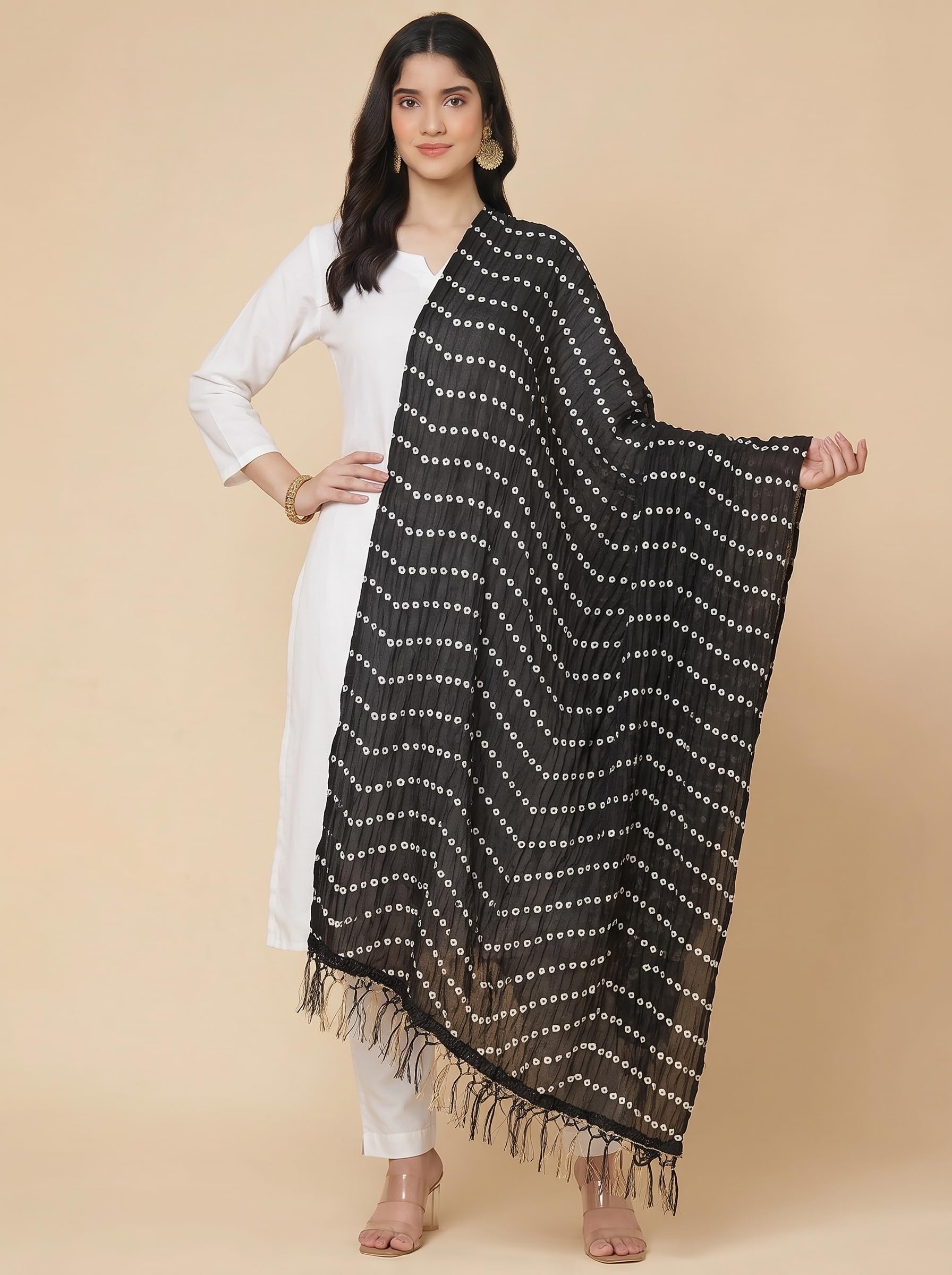 Printed Bandhani Dupatta for Women | Black