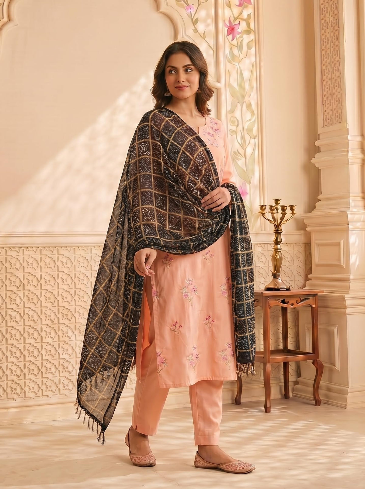 Chinnon Bandhani Dupatta for Women | Black - view 2