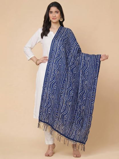 Printed Bandhani Dupatta for Women | Navy Blue
