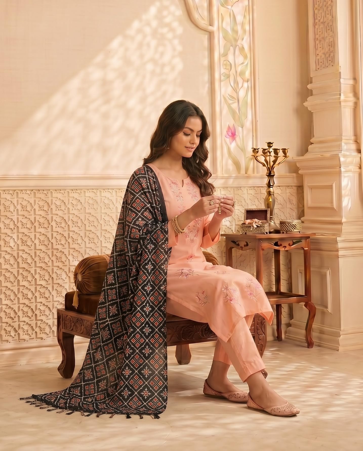Chinnon Bandhani Dupatta for Women | Black - view 6
