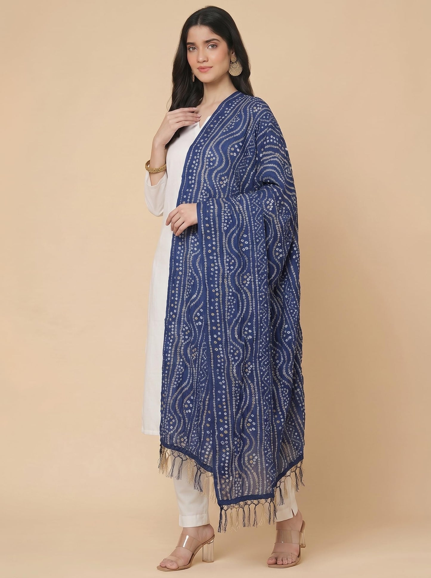 Printed Bandhani Dupatta for Women | Navy Blue - view 4