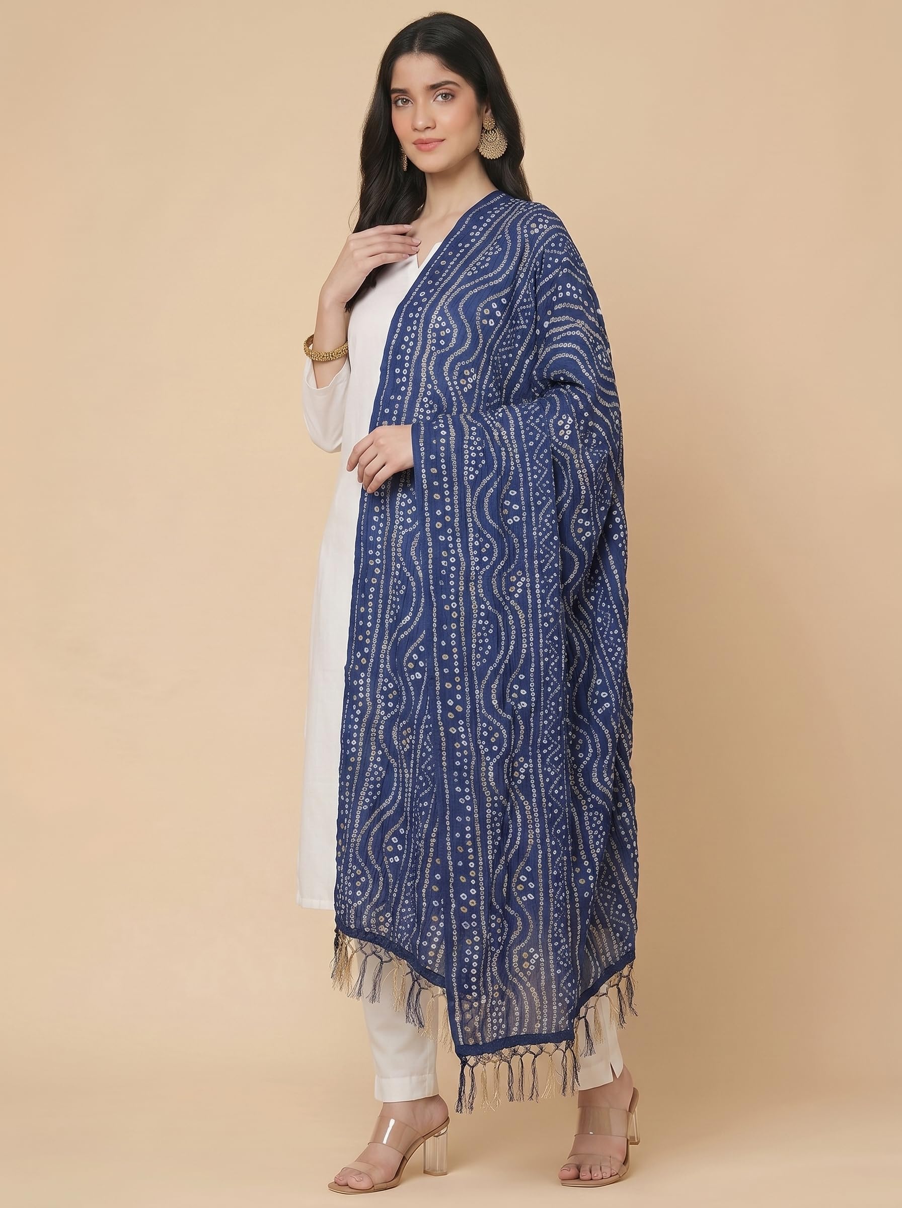 Printed Bandhani Dupatta for Women | Navy Blue - view 4