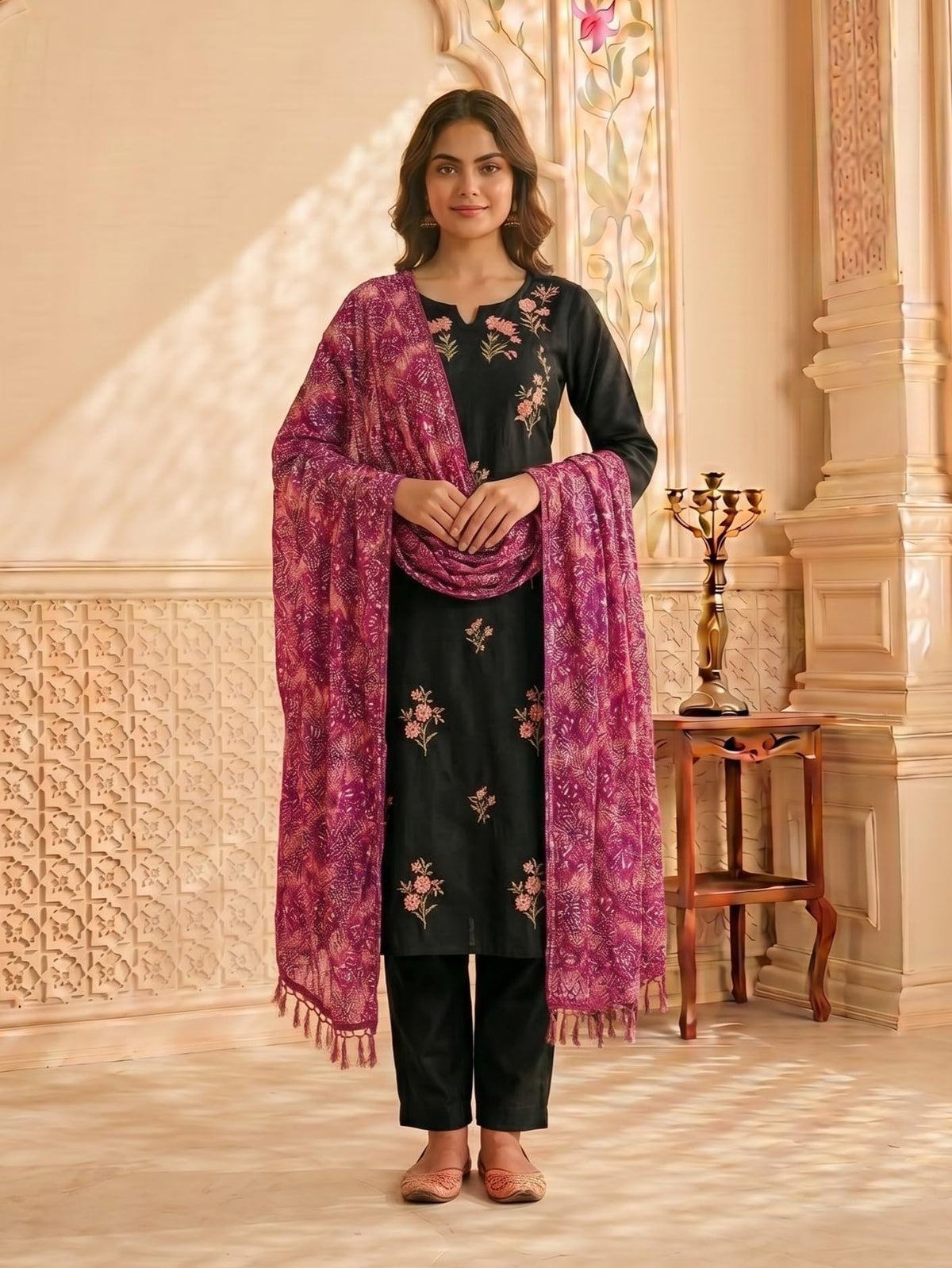 Chinnon Bandhani Dupatta for Women | Purple Pink