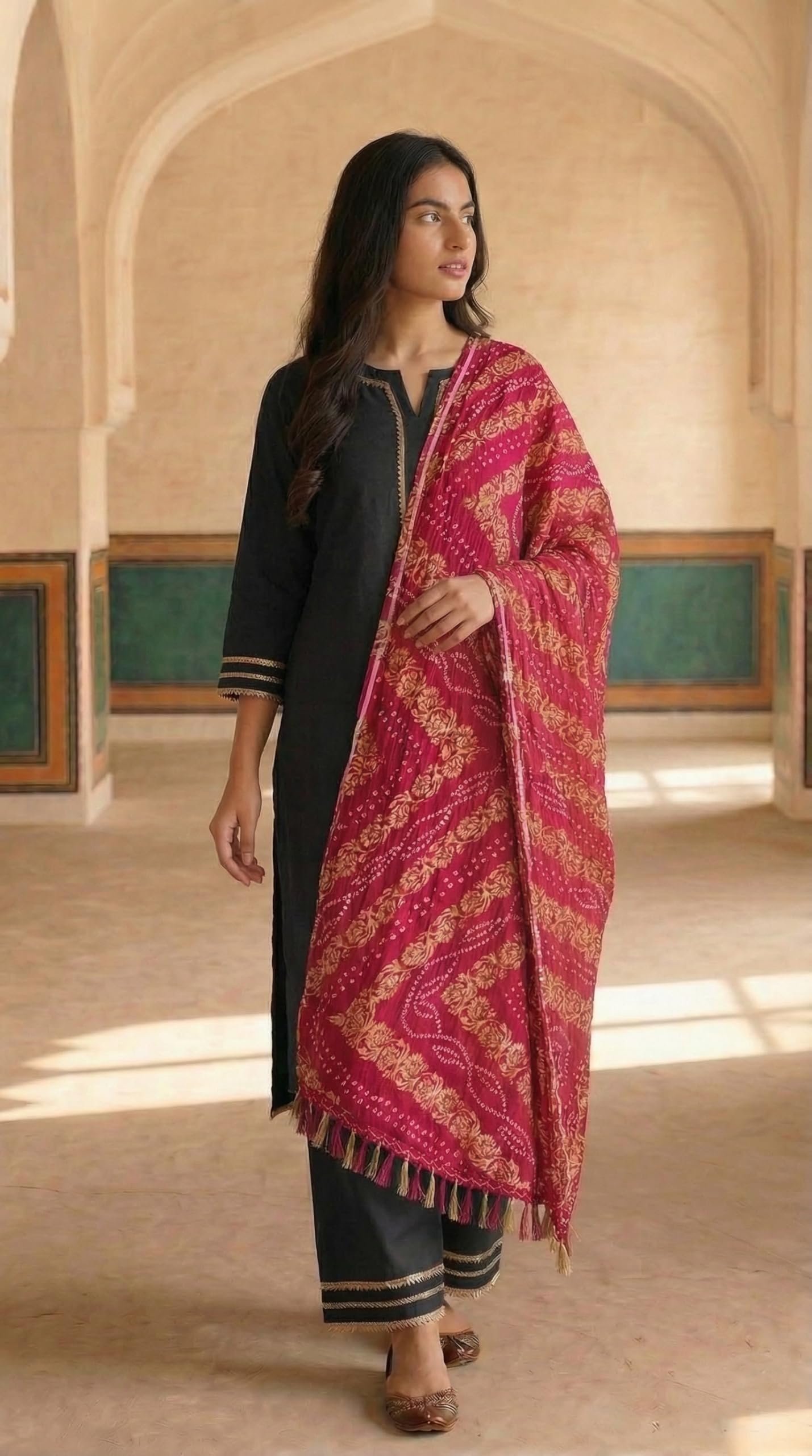 Chinnon Bandhani Dupatta for Women | Pink