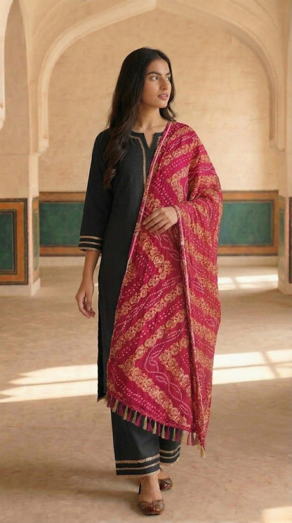 Chinnon Bandhani Dupatta for Women | Pink