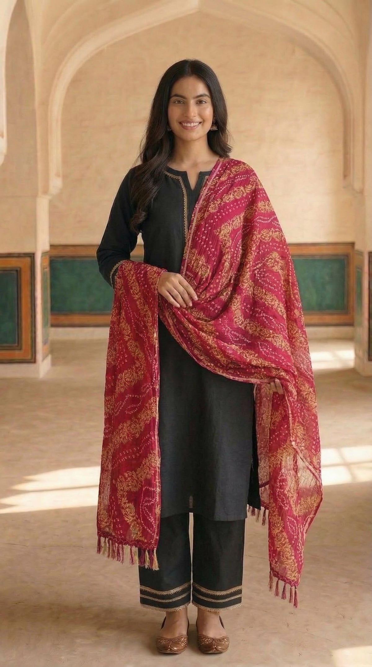 Chinnon Bandhani Dupatta for Women | Pink - view 2