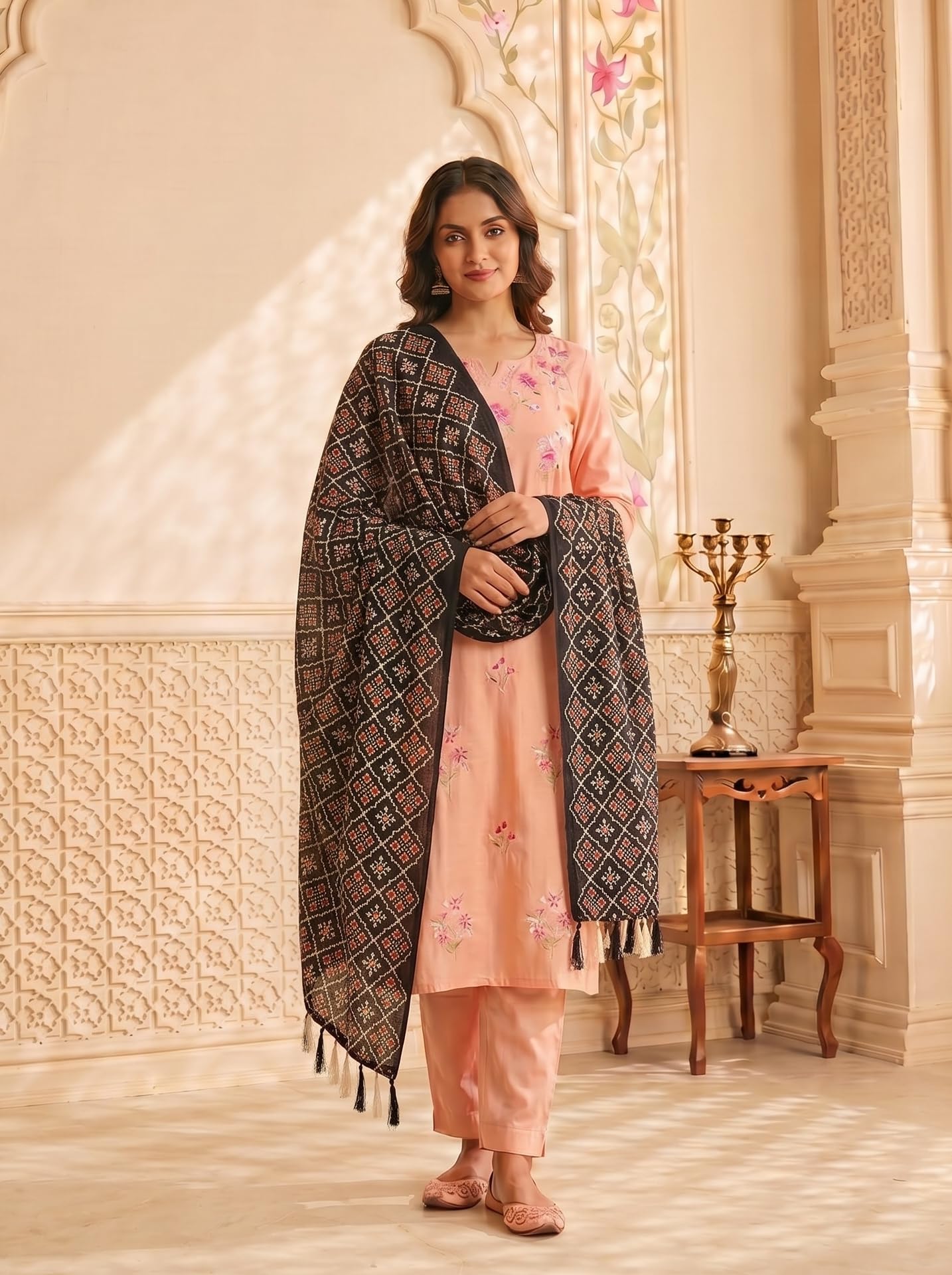 Chinnon Bandhani Dupatta for Women | Black - view 3
