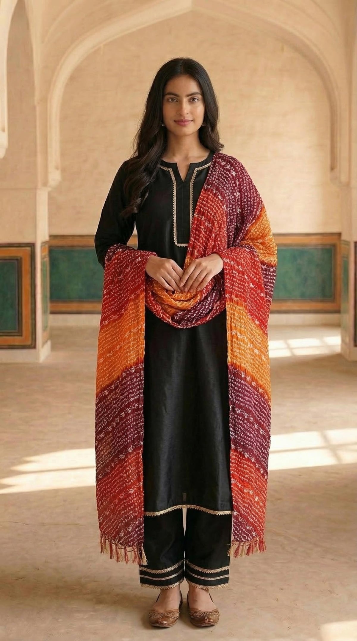 Chinnon Bandhani Dupatta for Women | Multicolor Orange - view 2