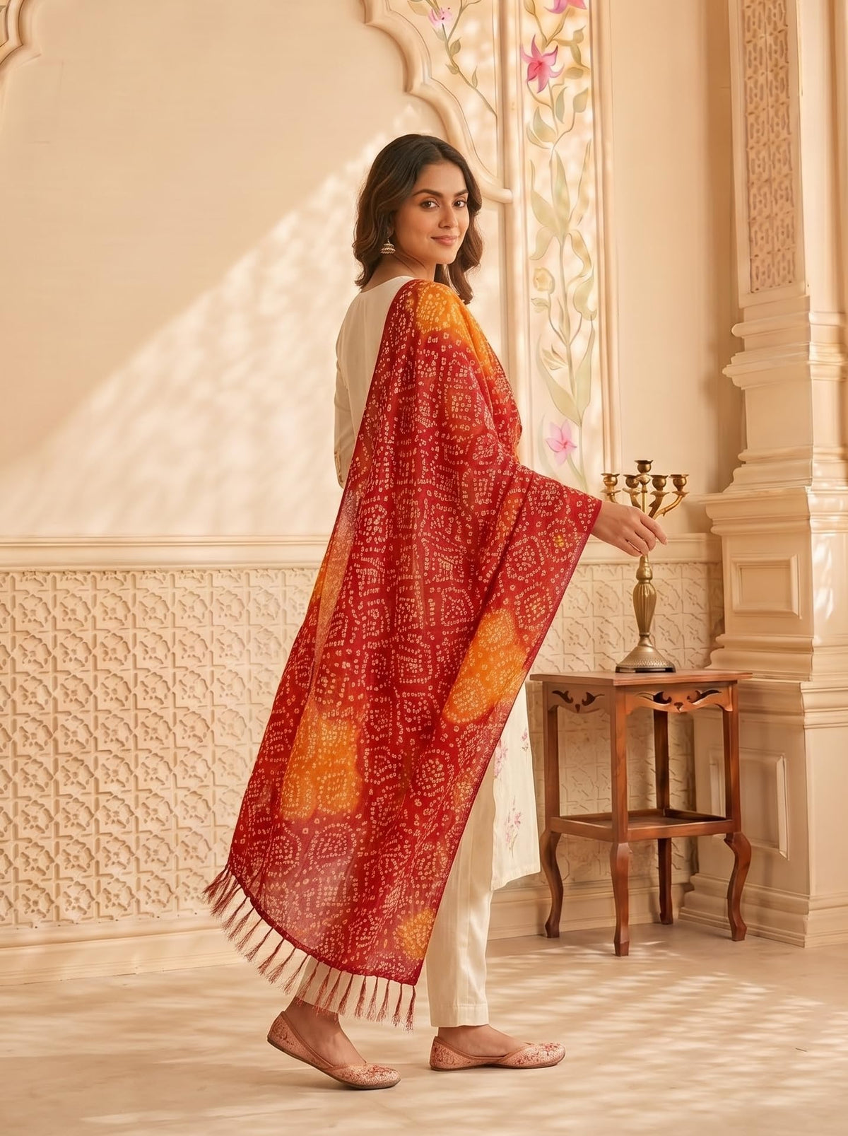 Chinnon Bandhani Dupatta for Women | Red Orange - view 5