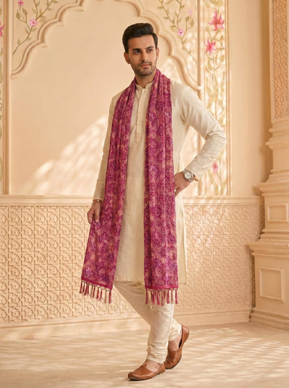 Chinnon Bandhani Dupatta for Men | Purple Pink - view 2