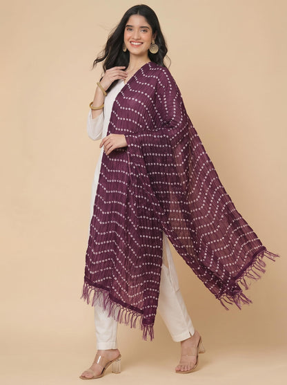Printed Bandhani Dupatta for Women | Wine - view 5