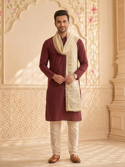 Zari Woven Chanderi Cotton Dupatta for Men | Off White - view 2