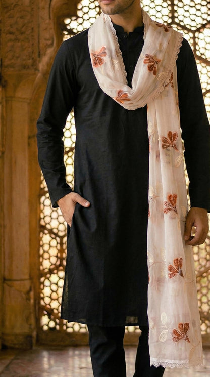 Pure Cotton Ethnic Dupatta for Men | White - view 3