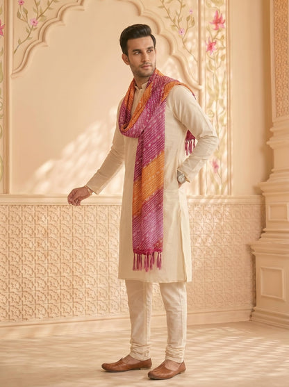 Chinnon Bandhani Dupatta for Men | Pink Orange - view 2