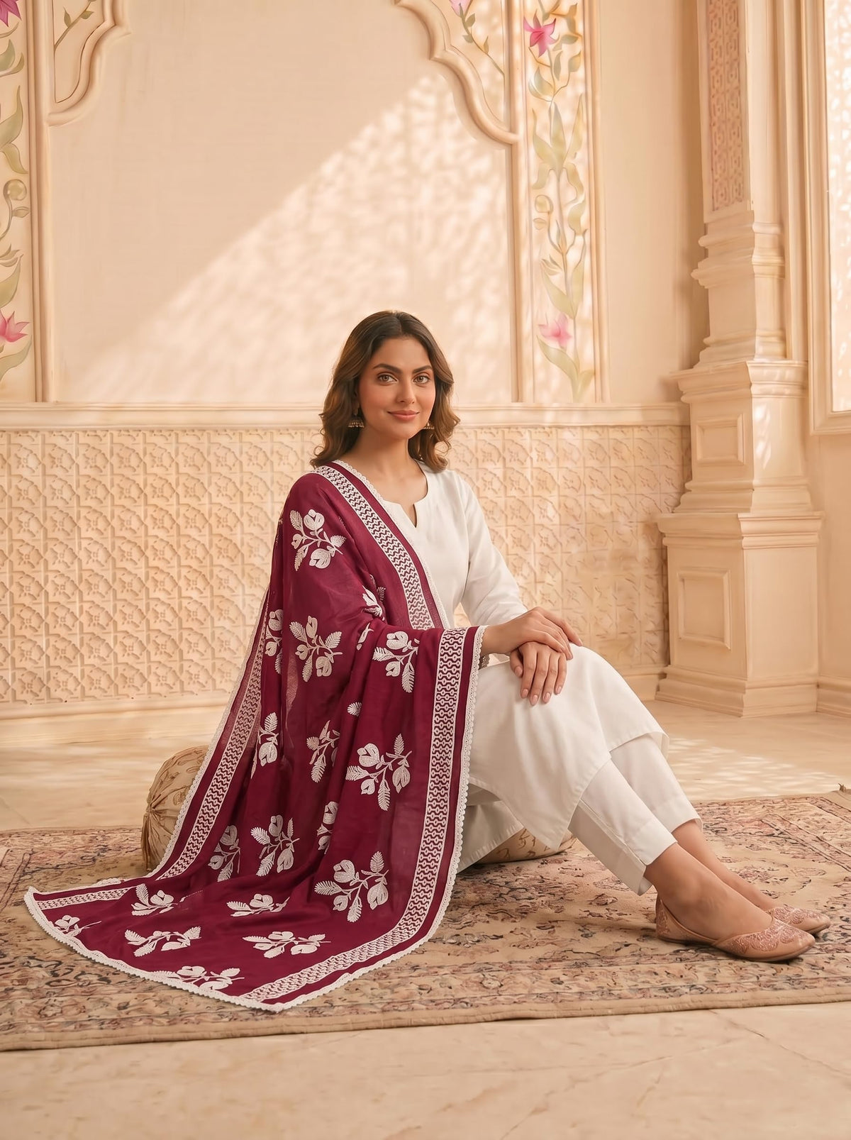 Pure Cotton Floral Embroidered Dupatta for Women | Pink - view 5