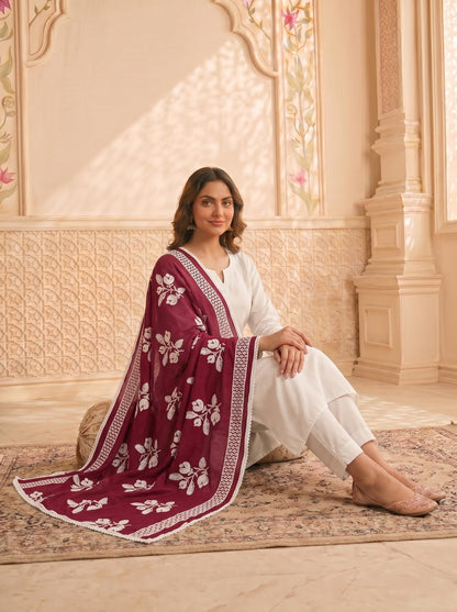 Pure Cotton Floral Embroidered Dupatta for Women | Pink - view 5