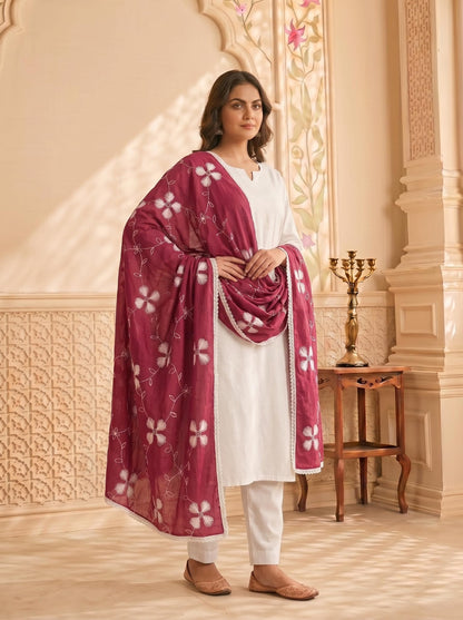 Pure Cotton Floral Embroidery Dupatta for Women | Pink - view 5