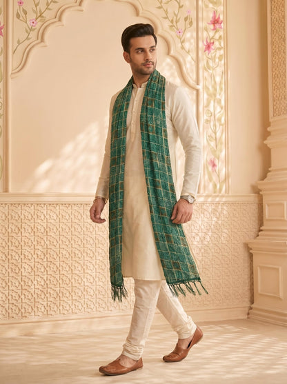 Chinnon Bandhani Dupatta for Men | Green - view 2