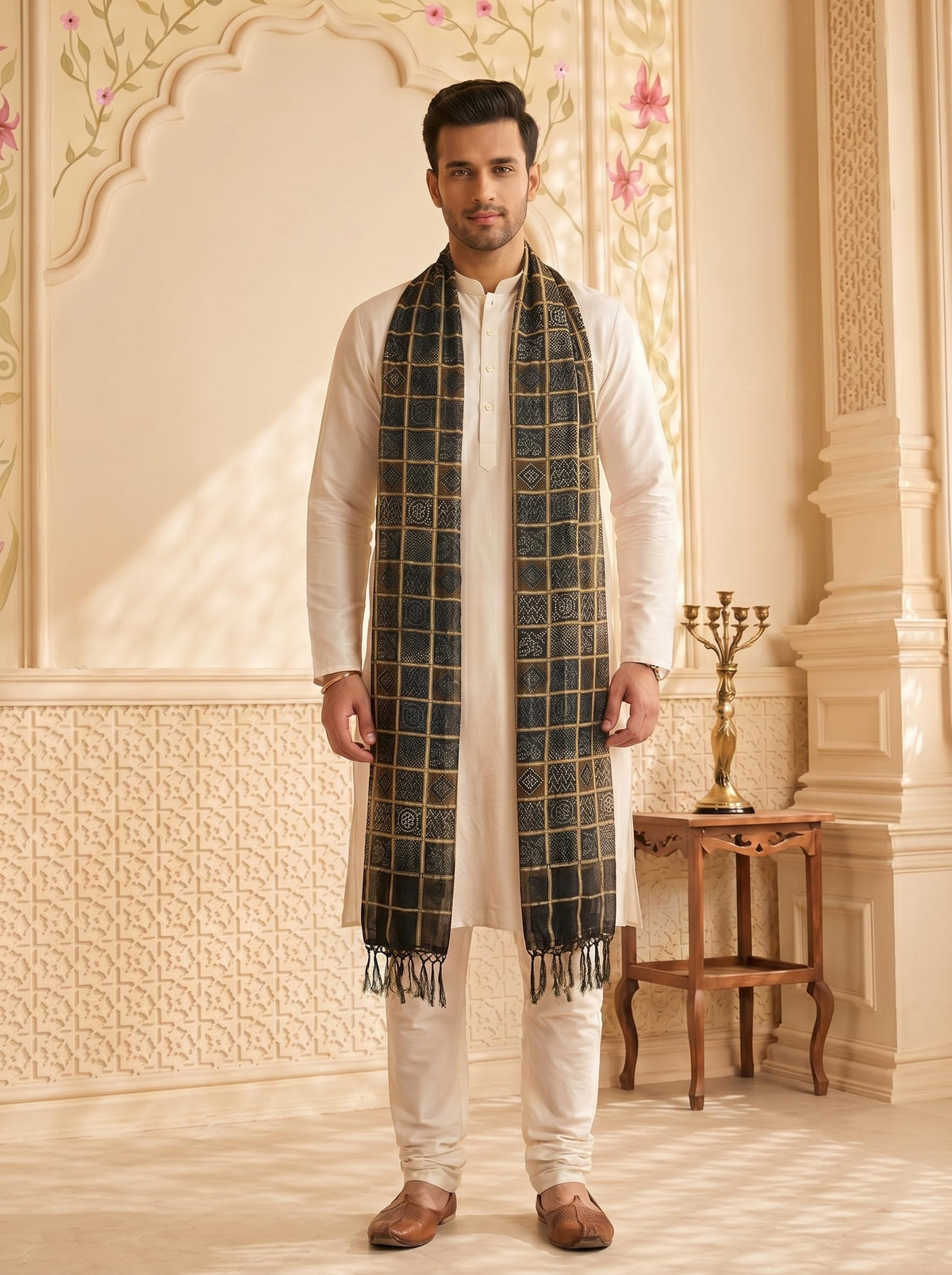 Chinnon Bandhani Dupatta for Men | Black - view 4