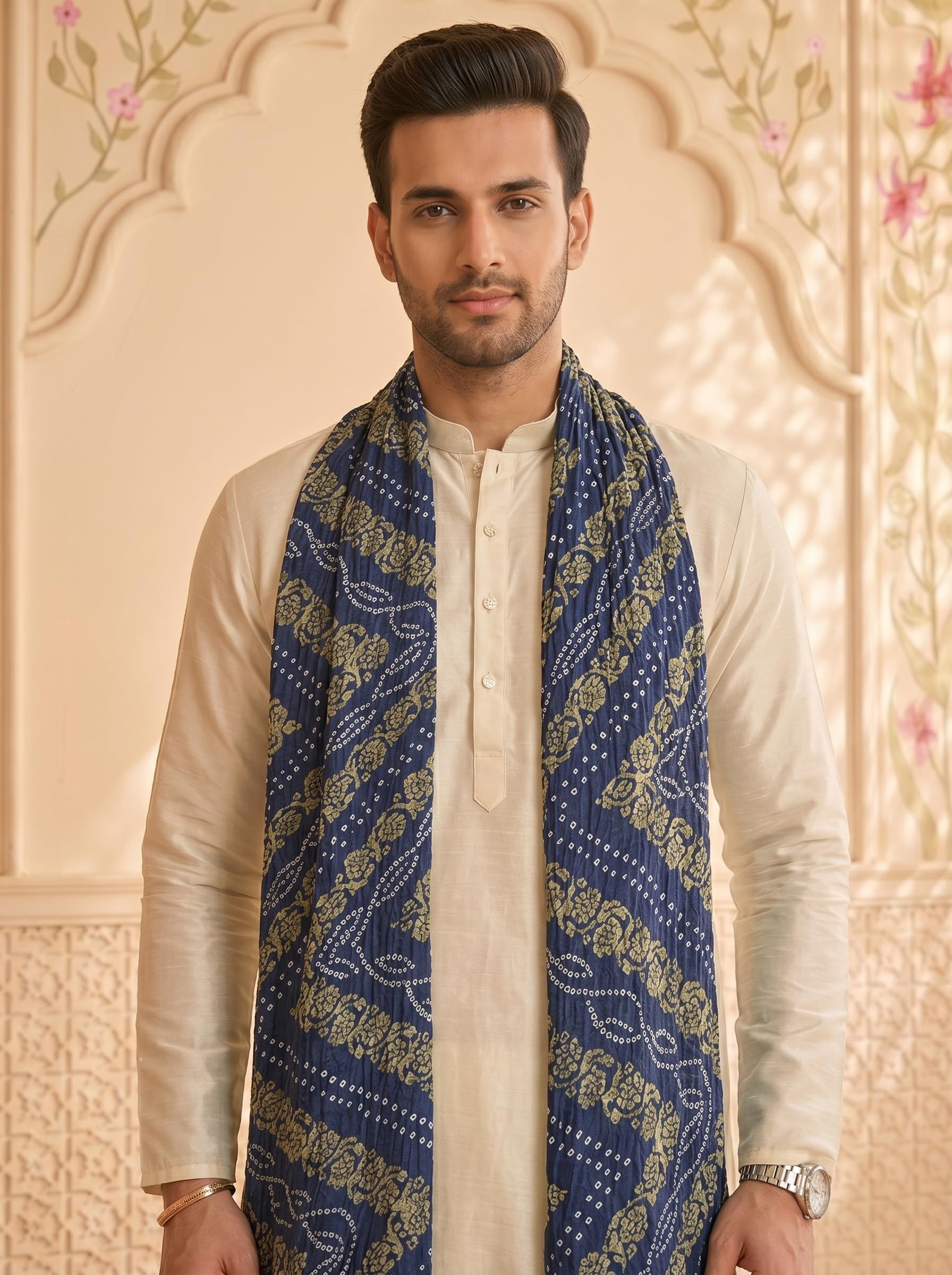 Chinnon Bandhani Dupatta for Men | Blue - view 5