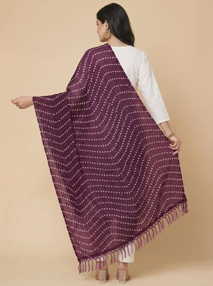 Printed Bandhani Dupatta for Women | Wine - view 2