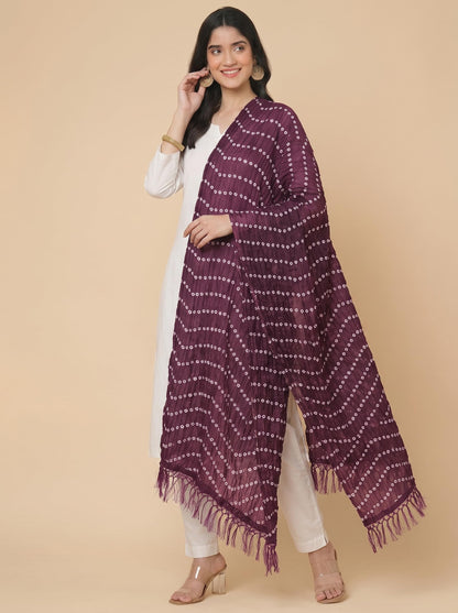 Printed Bandhani Dupatta for Women | Wine - view 4