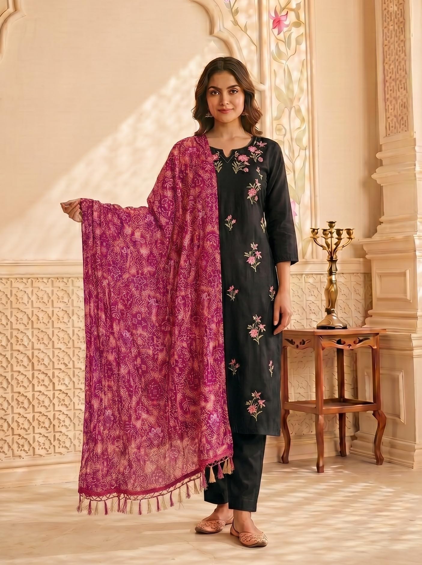 Chinnon Bandhani Dupatta for Women | Purple Pink - view 3