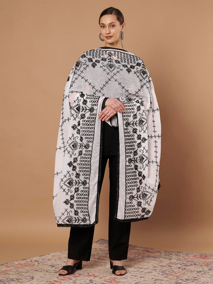 Pure Cotton Embroidery Cross Dupatta for Women | White - view 2
