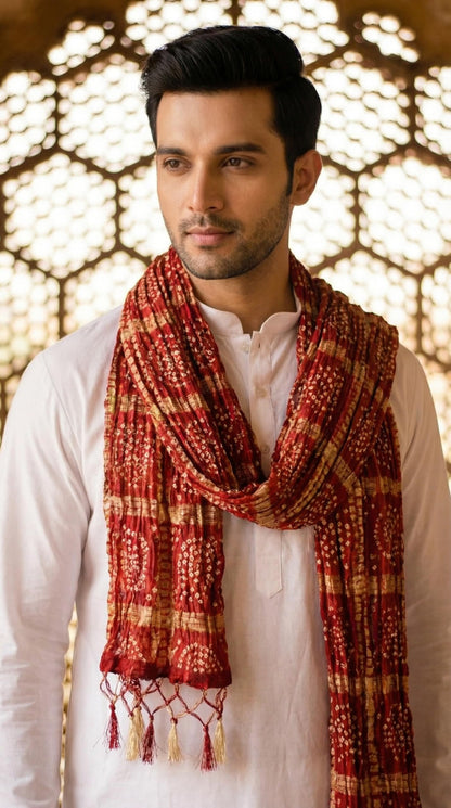 Chinnon Bandhani Dupatta for Men | Maroon - view 3