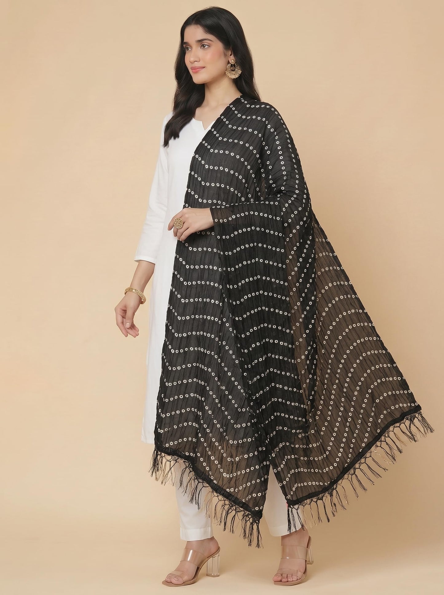 Printed Bandhani Dupatta for Women | Black - view 4