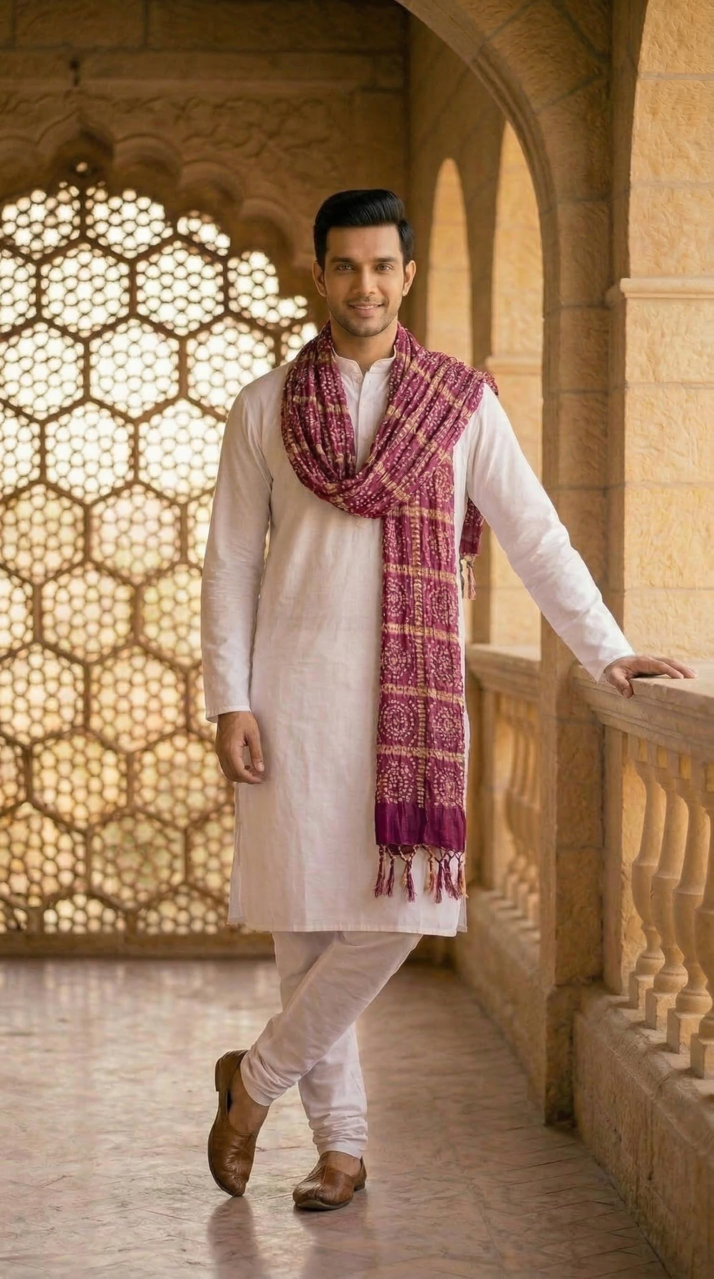 Chinnon Bandhani Dupatta for Men | Purple - view 2