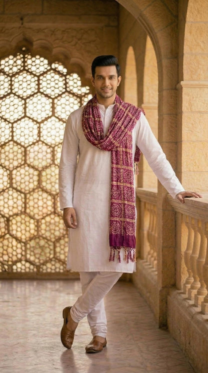 Chinnon Bandhani Dupatta for Men | Purple - view 2