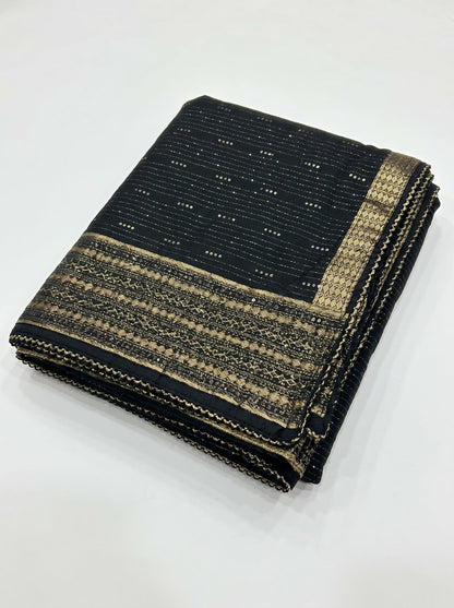 Zari Woven Chanderi Cotton Dupatta for Women | Black - view 5