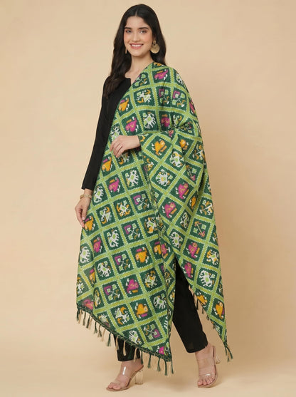 Printed Bandhani Dupatta for Women | Green - view 4