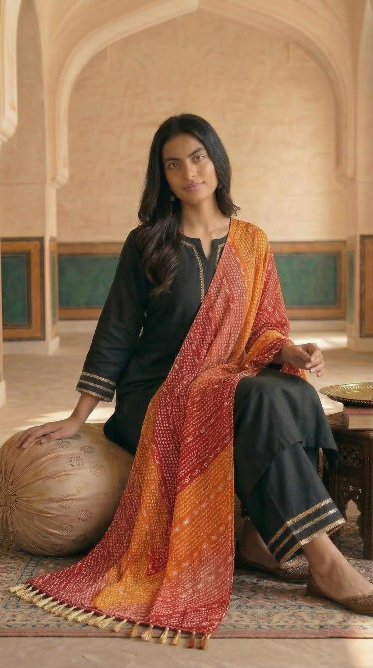 Chinnon Bandhani Dupatta for Women | Red Orange - view 3