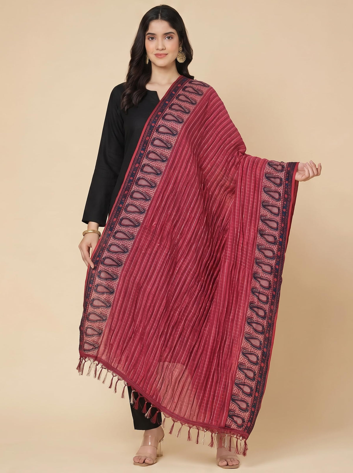 Printed Bandhani Dupatta for Women | Maroon