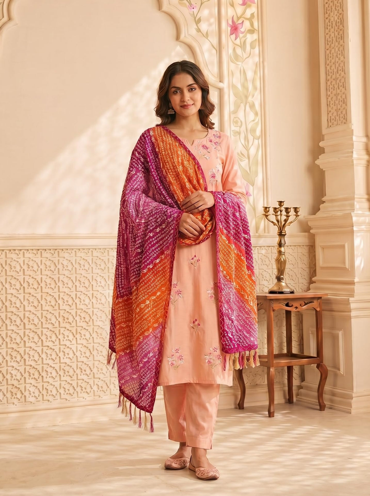 Chinnon Bandhani Dupatta for Women | Pink Orange - view 5