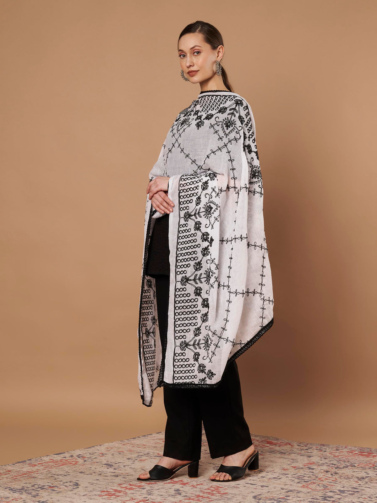 Pure Cotton Embroidery Cross Dupatta for Women | White - view 3