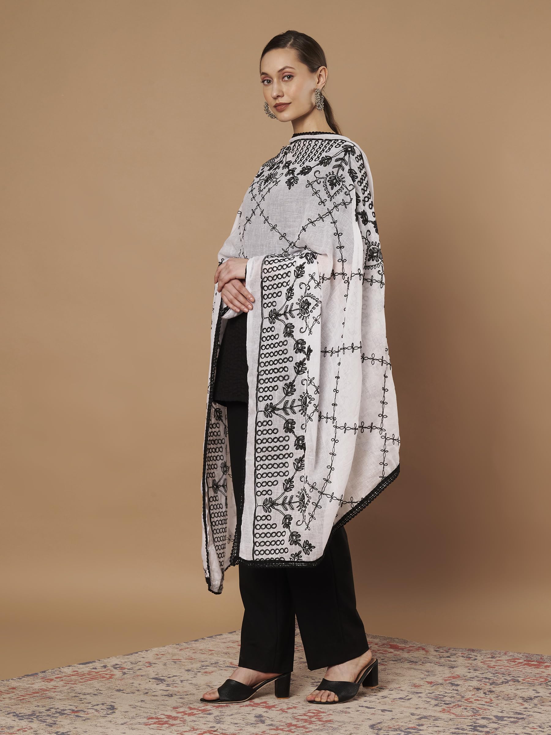 Pure Cotton Embroidery Cross Dupatta for Women | White - view 3