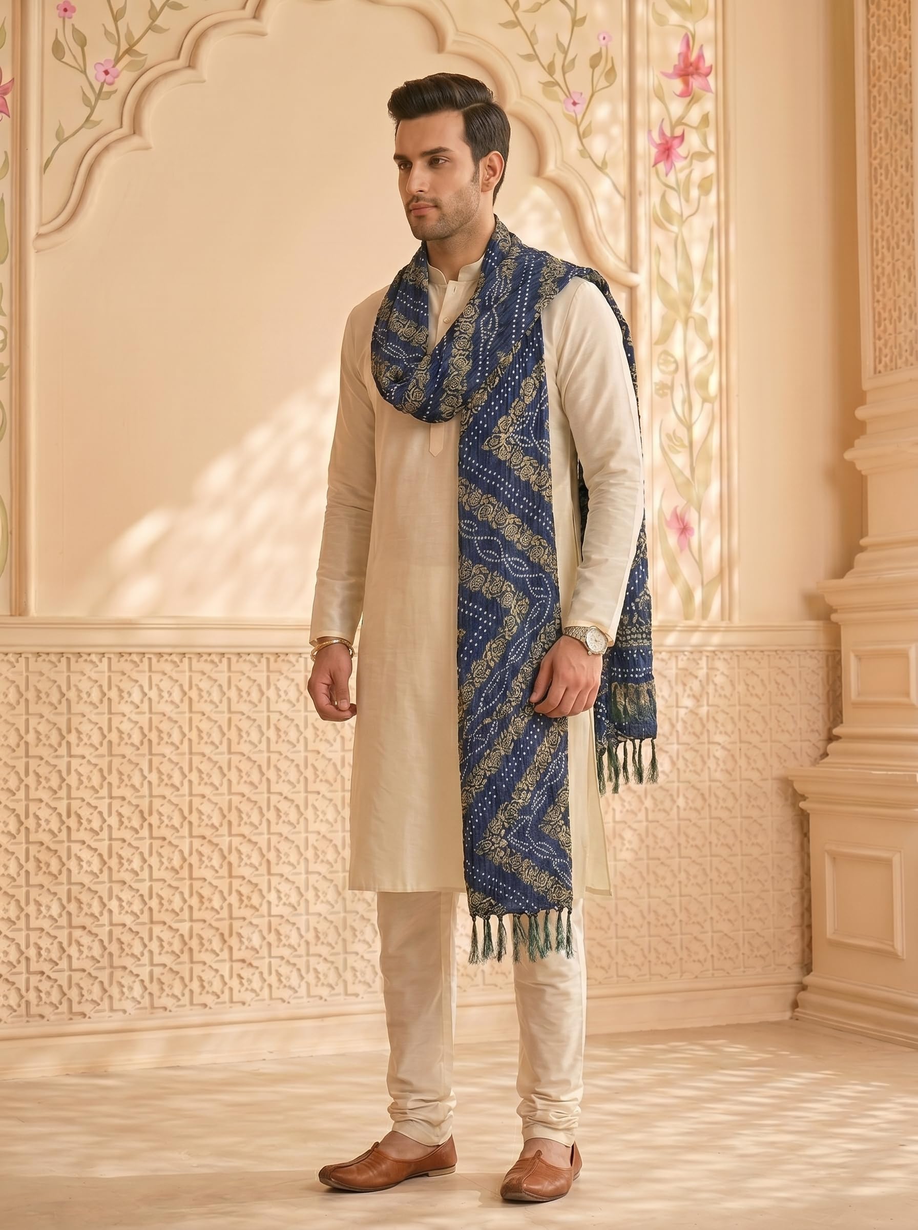 Chinnon Bandhani Dupatta for Men | Blue - view 3