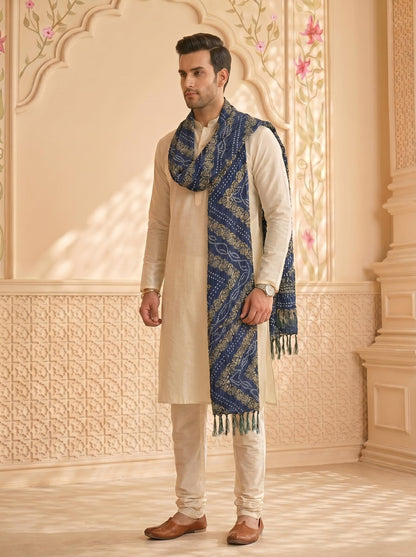Chinnon Bandhani Dupatta for Men | Blue - view 3