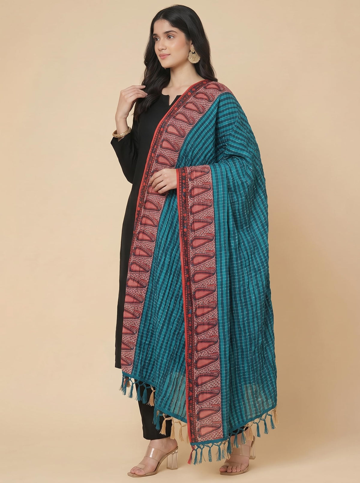 Printed Bandhani Dupatta for Women | Teal Blue - view 4
