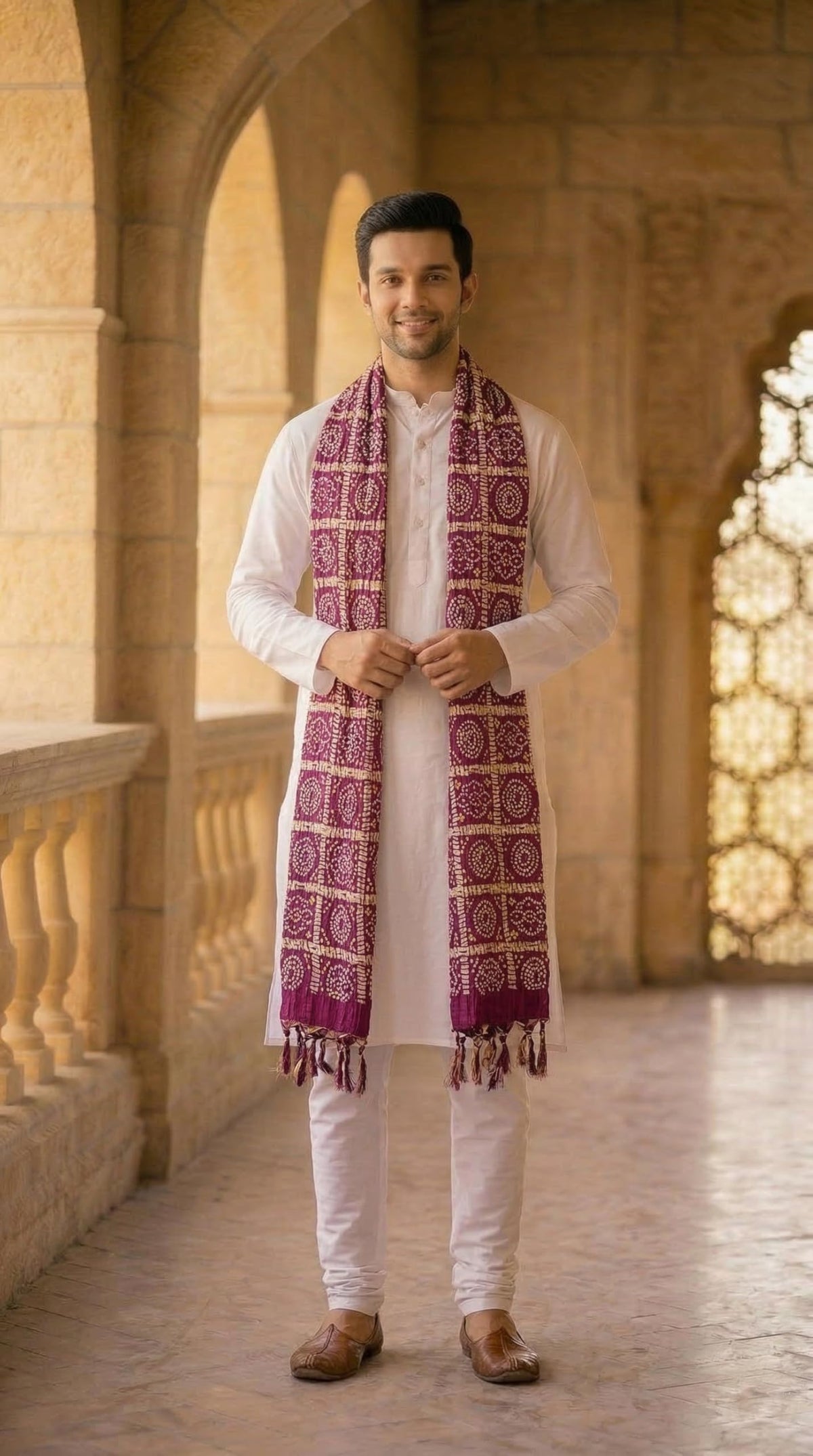 Chinnon Bandhani Dupatta for Men | Purple
