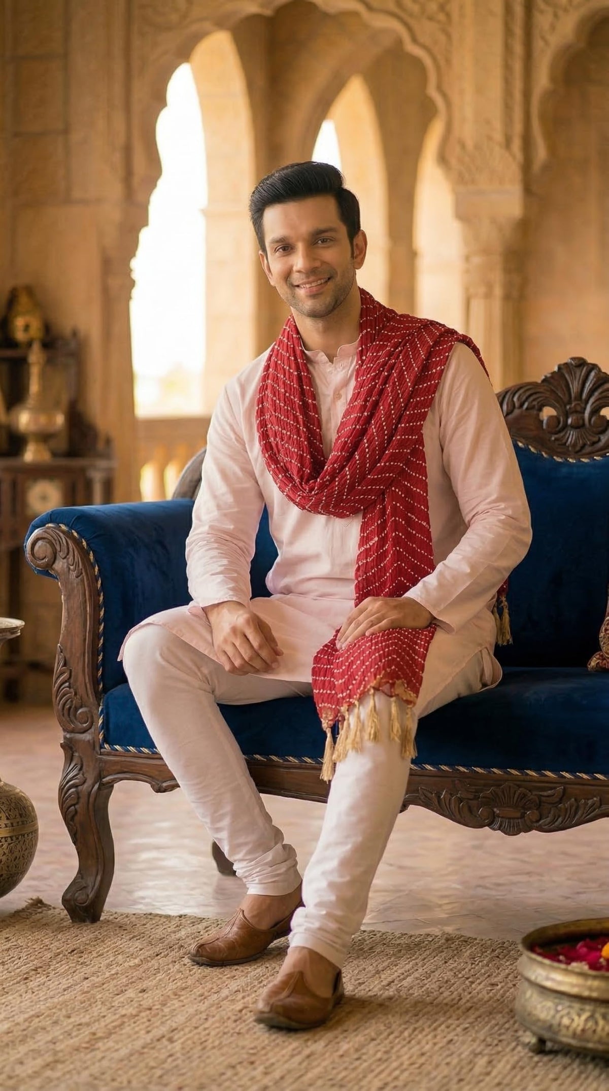 Printed Bandhani Dupatta for Men | Maroon - view 4